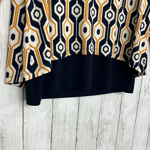Alfani Long Sleeve Stretch Layered Geometric Dressy Flowy Blouse Shirt Petite M - Picture 6 of 8
